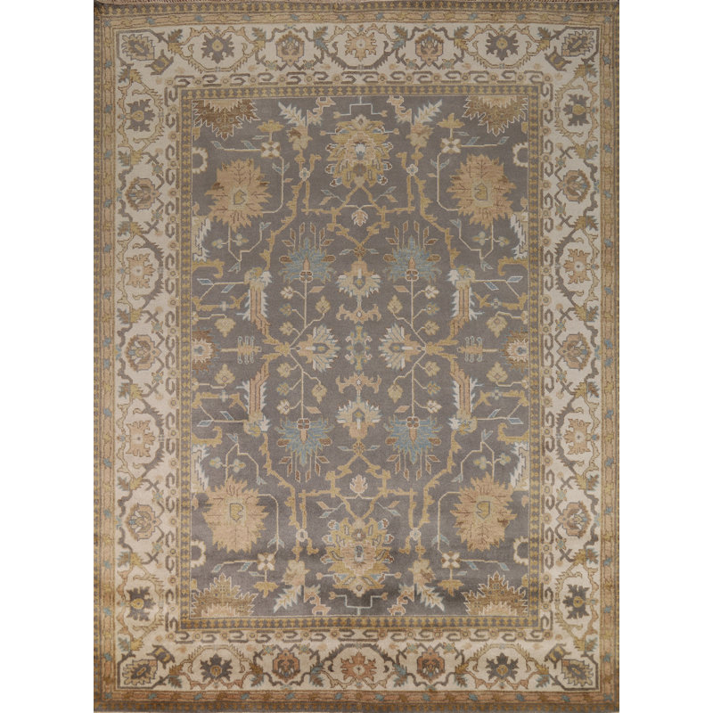 Tapis géométrique gris Oushak 9 x 12