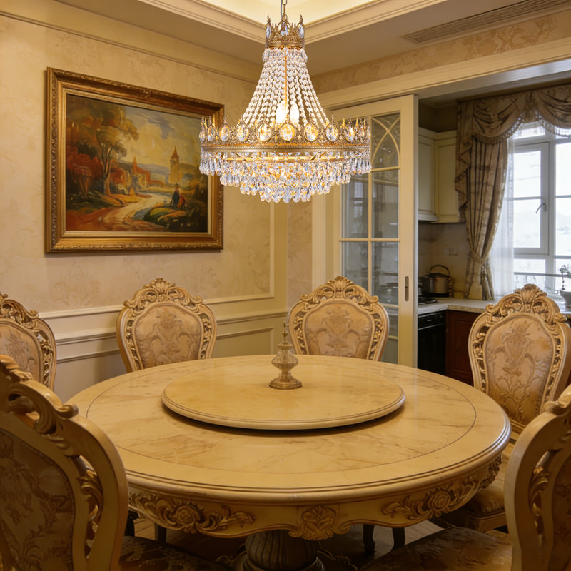 9-light Empire Tiered Crystal Gold/Bronze Chandelier, Gold, 1 Tier, Yes