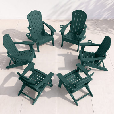 6-Piece Folding Adirondack Chair Set – All-Weather HDPE Outdoor Lounge Chairs with Cup Holders, Classic Firepit Seating for Patio, Backyard, Deck, or Garden