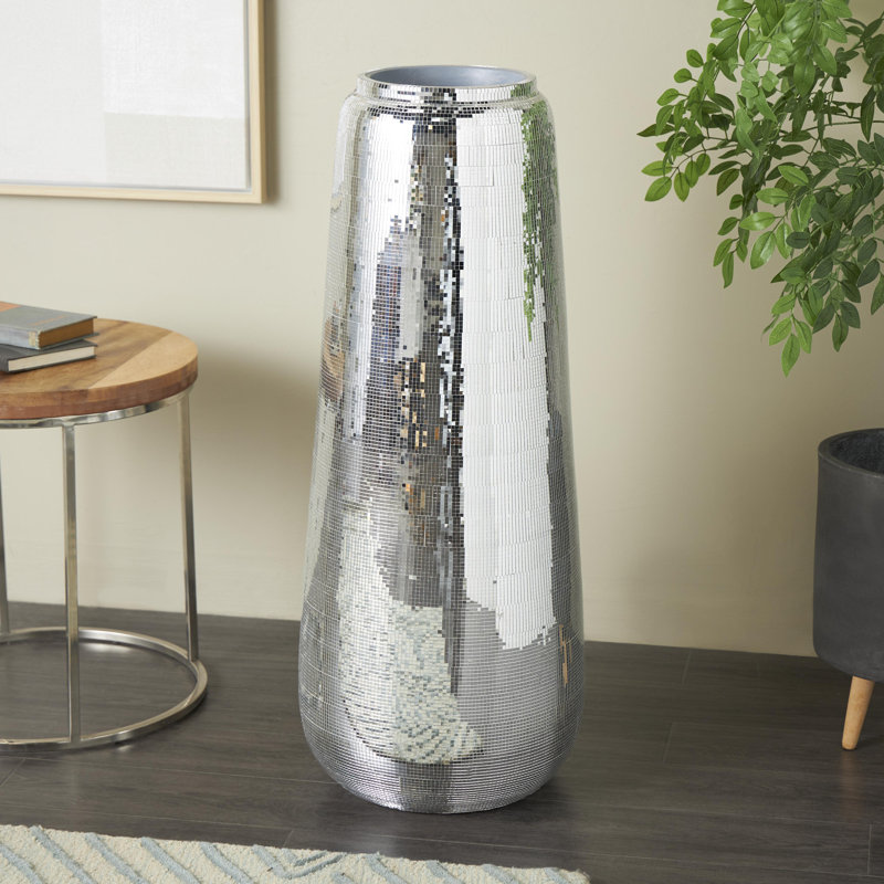 Cole And Grey Fiberglass Mosaic Floor Decorative Vase With Blue Interior