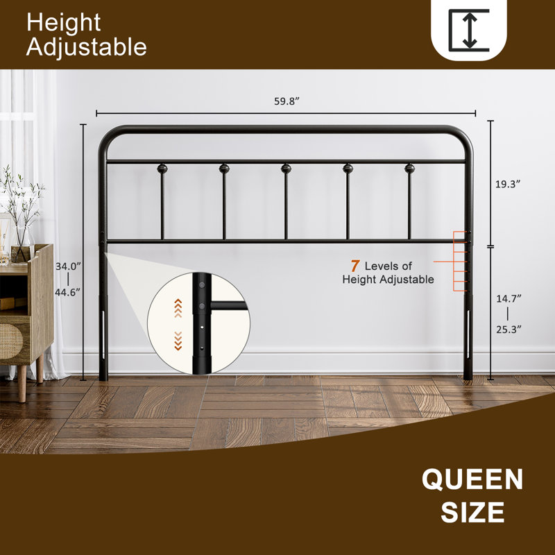 Black Metal Queen Size Adjustable Farmhouse Headboard