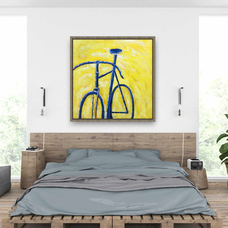 Vélo bleu sur fond jaune - art sur toile Transport