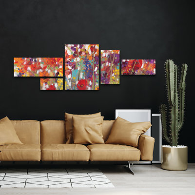 5 Panel Wall Art Set - Tim OToole 'Variety Of Flowers Ii' Canvas Wall Art for Living Room, Bedroom, or Office Decor by 