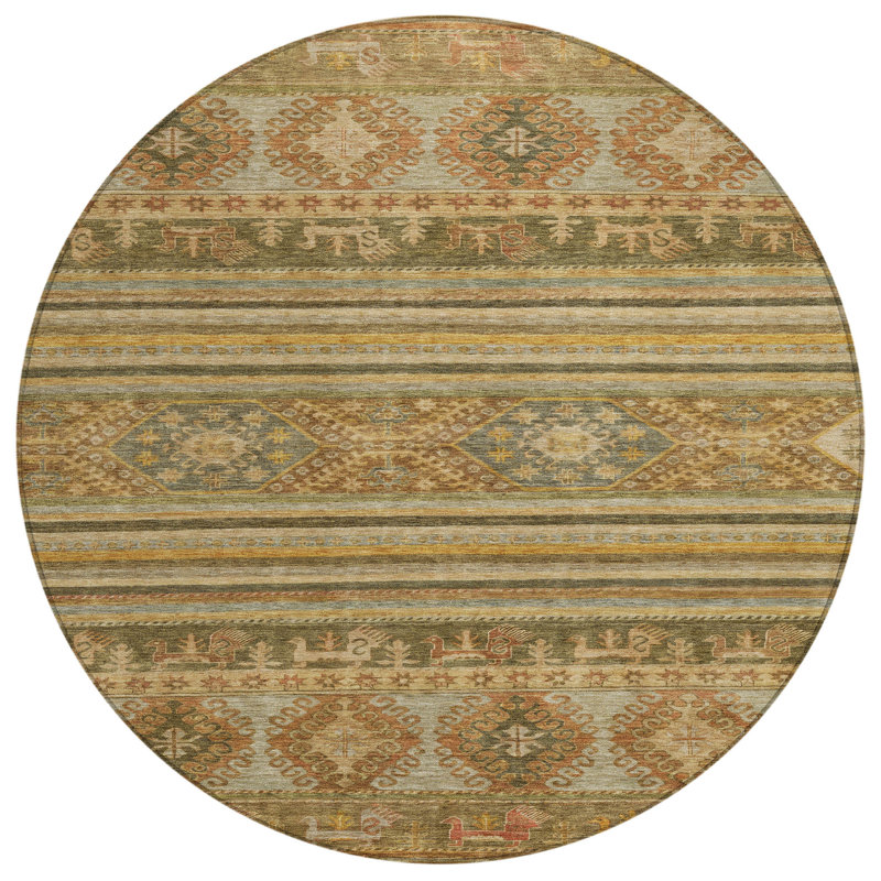 Tapis rond 8 po beige Tribal