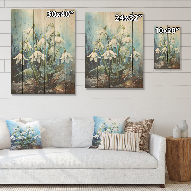 Flocons de neige mystiques - Snowdrop, art sur bois de pin naturel, H 20 po x l 10 po