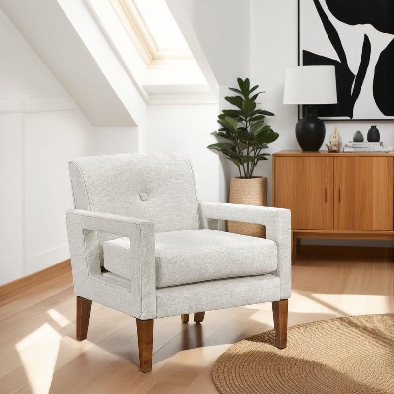 Chaise d'appoint de style Mid-Century de 29 po Eleena - Chenille, Chenille beige