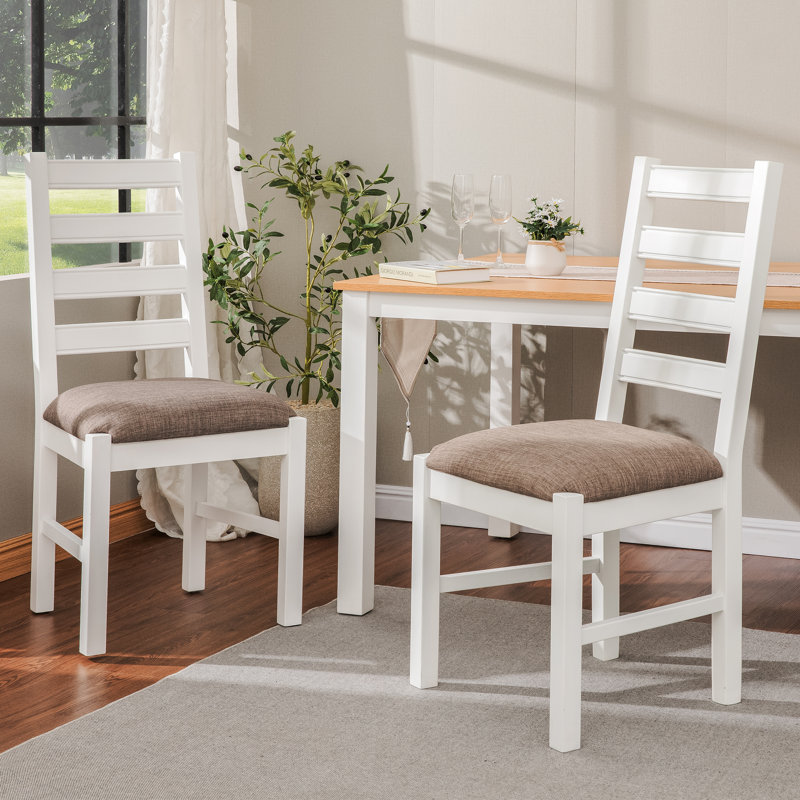 Solid Wood Dining Chair with Seat Cushion (set of 2), White