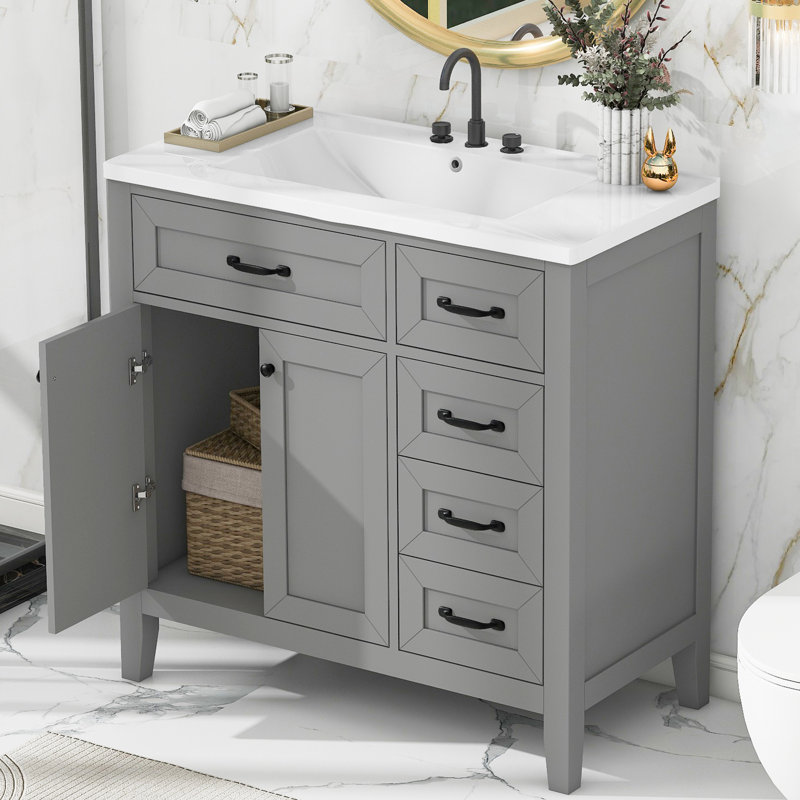 Ensemble de meuble-lavabo moderne 36 po avec évier Umiara, Gris, 36"