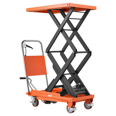 Chariot élévateur hydraulique, capacité de 350 kg, hauteur de levage de 127 cm, pour la manutention, le déplacement et le transport de matériaux. Table élévatrice manuelle à double ciseaux, avec 4 roues et poignée, en acier robuste.