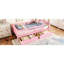 Pink Twin Xl Bed For With Guardrails, Storage Drawers, And A Sweet Headboard Platform Childlike Appearance, Strong Mattress Support