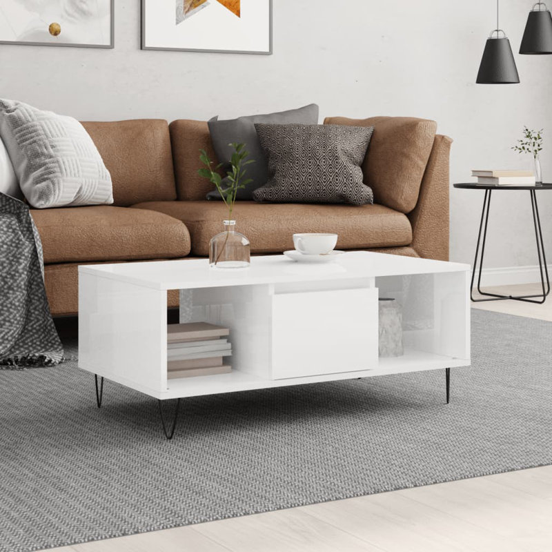Nairah Four Leg Coffee Table with Storage, High Gloss White
