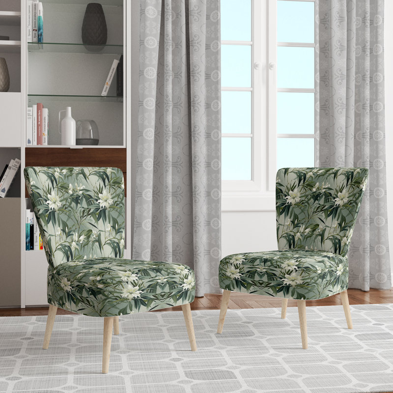 Chaise d'appoint rembourrée A, Bambou élégance motif tropical II