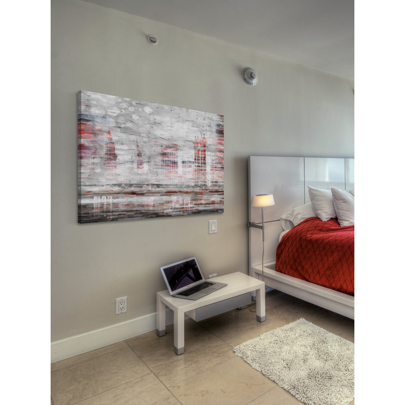 Abstract Red and Gray Cityscape Canvas Print, 18" x 12"