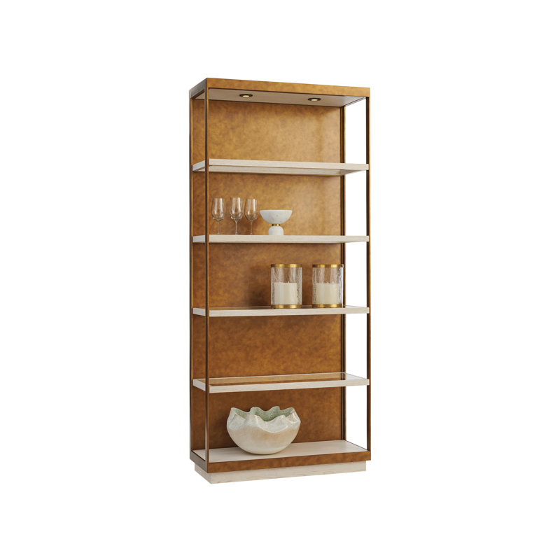 Adjustable White Oak and Camel Brown Contemporary Bookcase