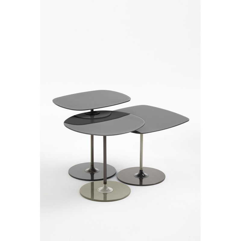 Thierry Glass End Table, Gray, 19.66" H x 19.66" W x 13" D