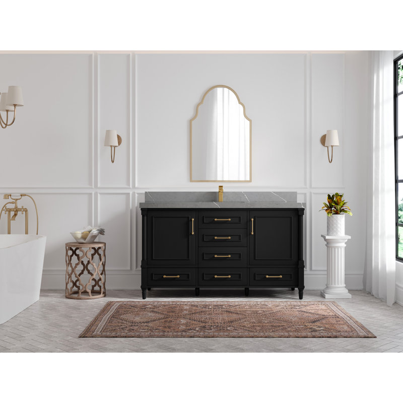 Ensemble de meuble-lavabo simple 60 po Aberdeen, Gris Piatra, Noir