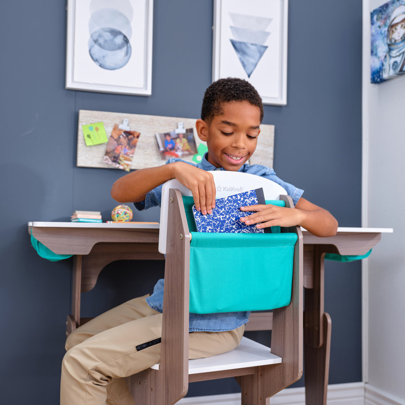 Grow Together Pocket Adjustable 109cm W Desk and Chair Set, Grey Ash