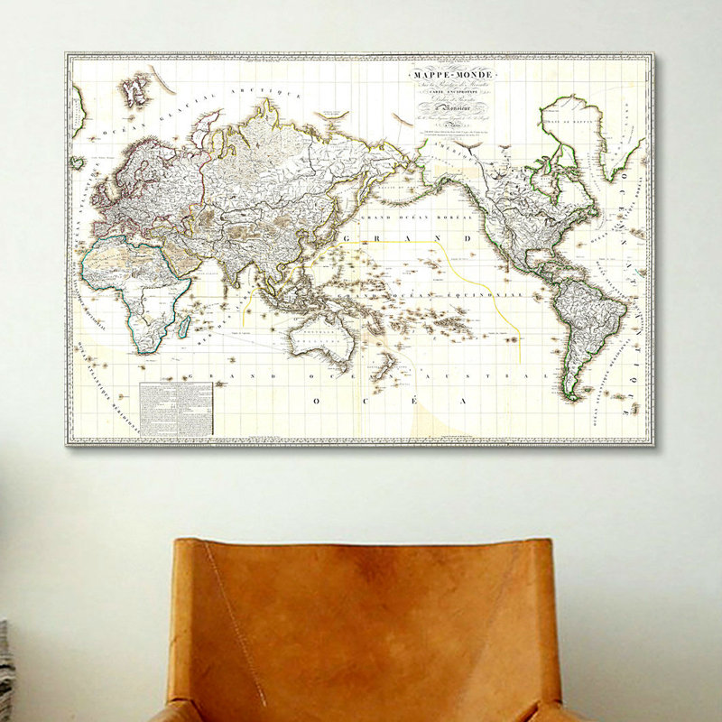 « french map the 1816 world », impression sur toile, H 18 po x l 26 po x P 1,5 po