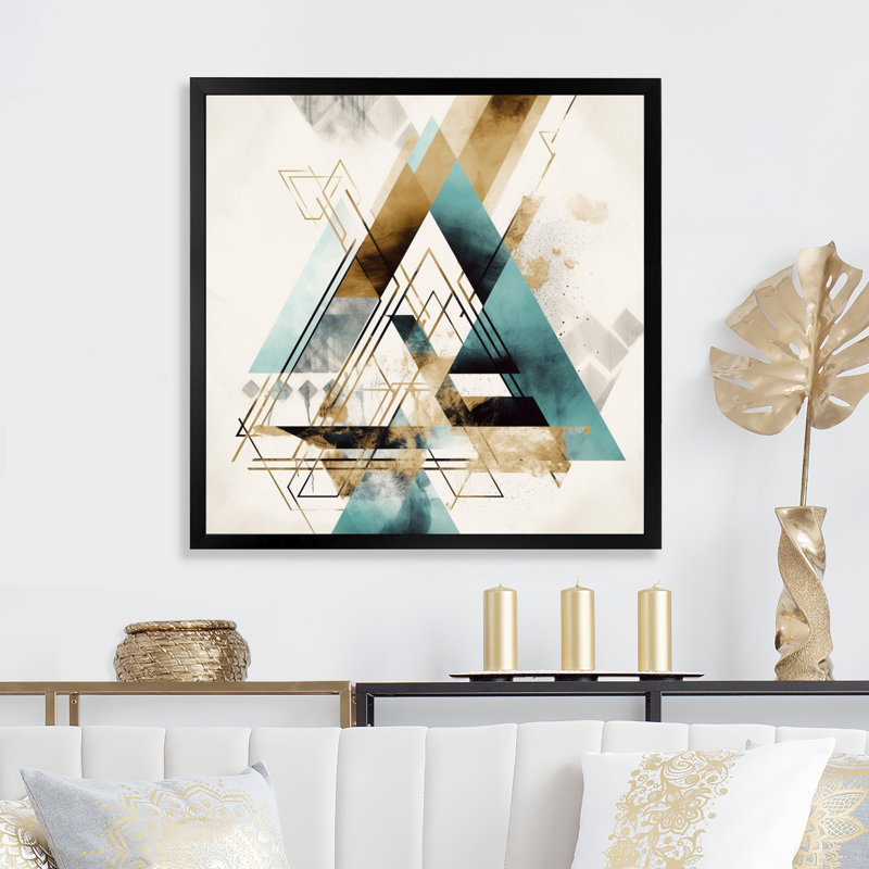 «Green Triangle Boho II», reproduction d'art géométrique moderne, Cadre photo noir, H 16 po x l 16 po x P 1 po