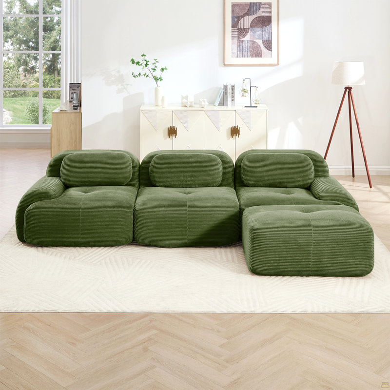 Canapé modulaire en L sans assemblage ergonomique, 3, Vert olive, 27,5 po H x 116,1 po L x 69,2 po P