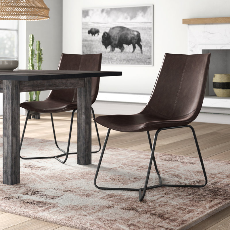 Chaises d'appoint en cuir reconstitué Hoxie Live Edge, brun foncé