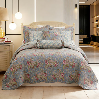 Queen Cotton French Floral Country Reversible Quilt Set - Provence Garden