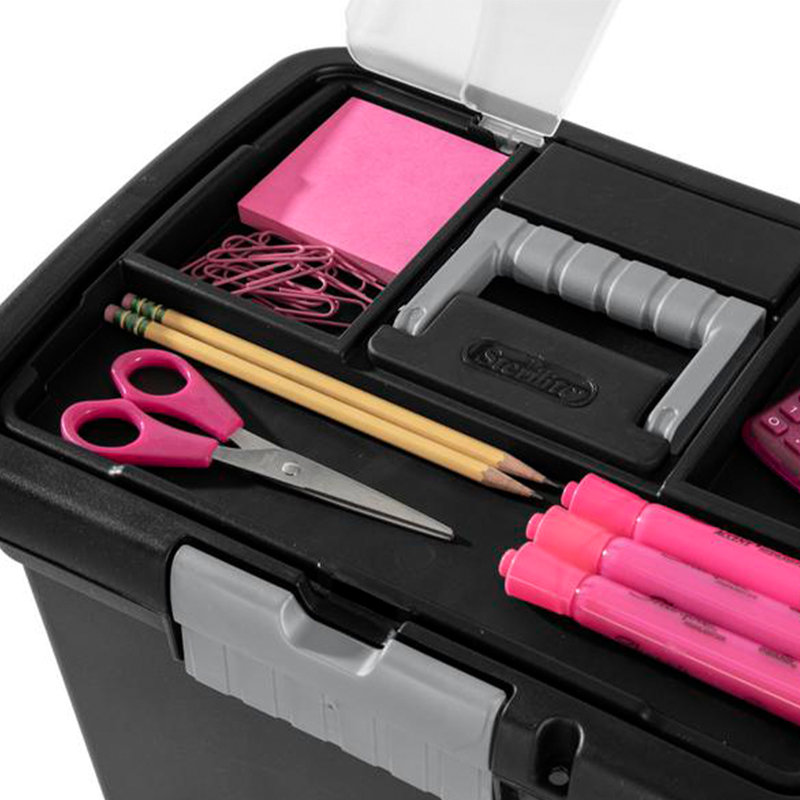 Sterilite Portable Lockable File Box w/ Extra Compartment & Handle