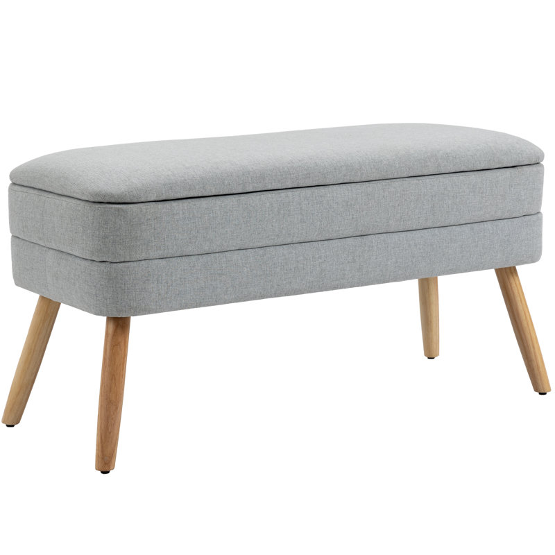 Jakailyn Linen Blend Upholstered Storage Bench, Gray