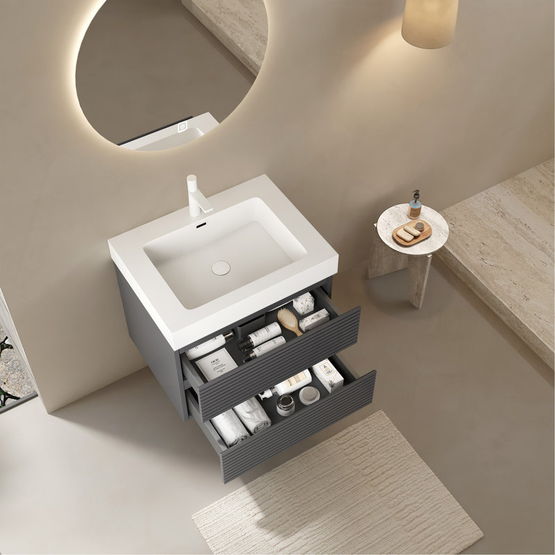 Lavabo intégré 24 po sans cabinet, sans couvercle d'évier, bonde et robinet, blanc brillant