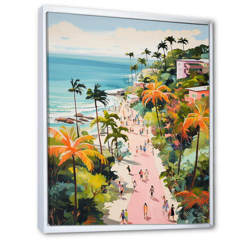 Scène de plage côtière, paradis en couleur pastel II - art de la plage côtière, Cadre flottant blanc