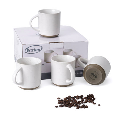 Bacimi Set Of 4 Artisanal Stoneware Mugs Ceramic Large Cups With Handle For Coffee, Cappuccino, Latte, Tea, Hot Beverage 13.5oz 400ml