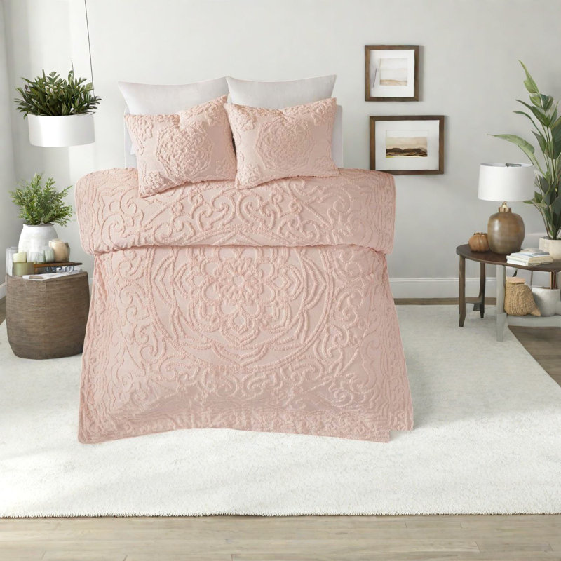 Comfortable Chenille Bedding Sets, Pink Cotton, Boho Style For Home