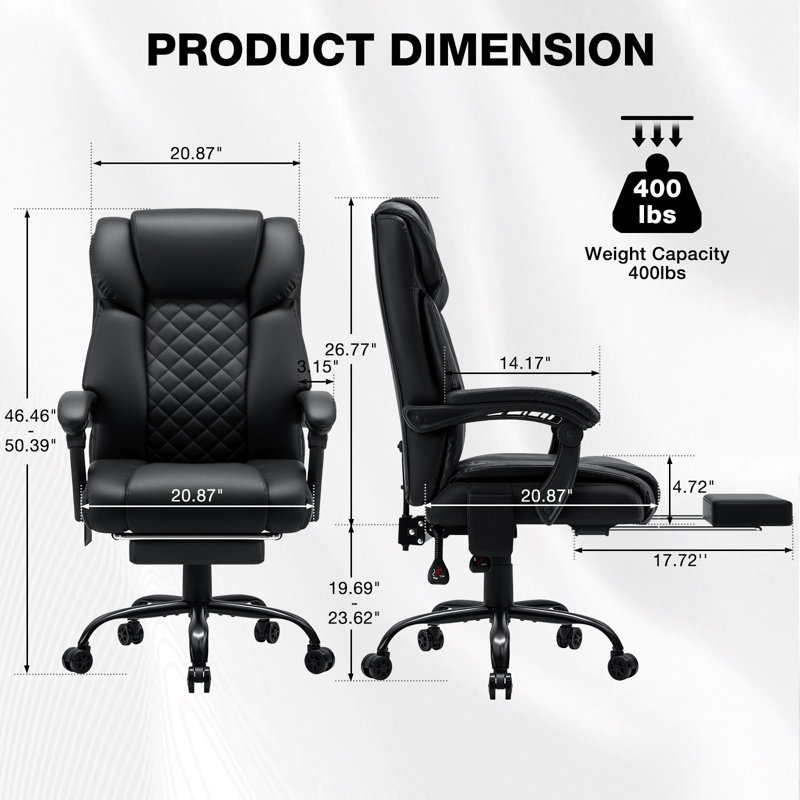 Faux Leather Heated Massage Executive Office Chair Ergonomic Office Chair With Footrest, Black
