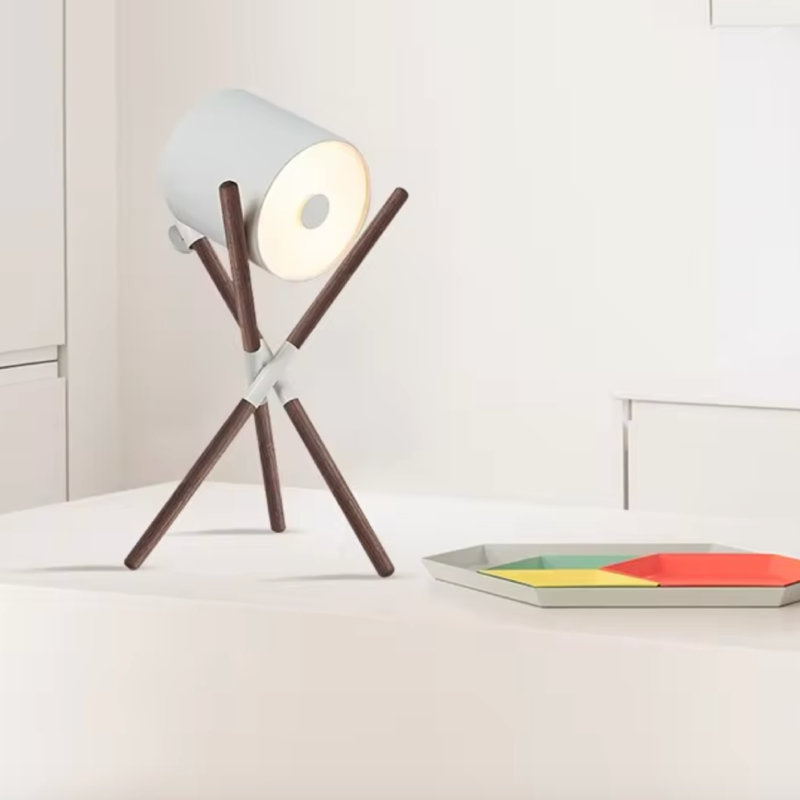 Lampe trépied en bois, Blanc
