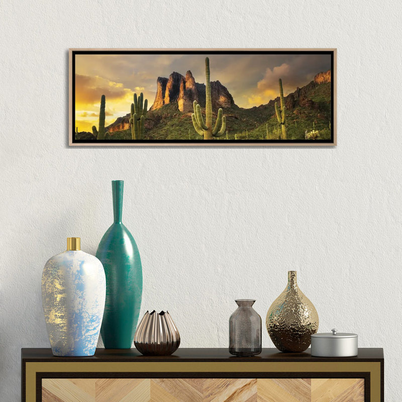 Desert Sunset Panoramic - Wall Art Print - Framed Canvas, 12" H x 36" W, Beige, Framed Print without Mat