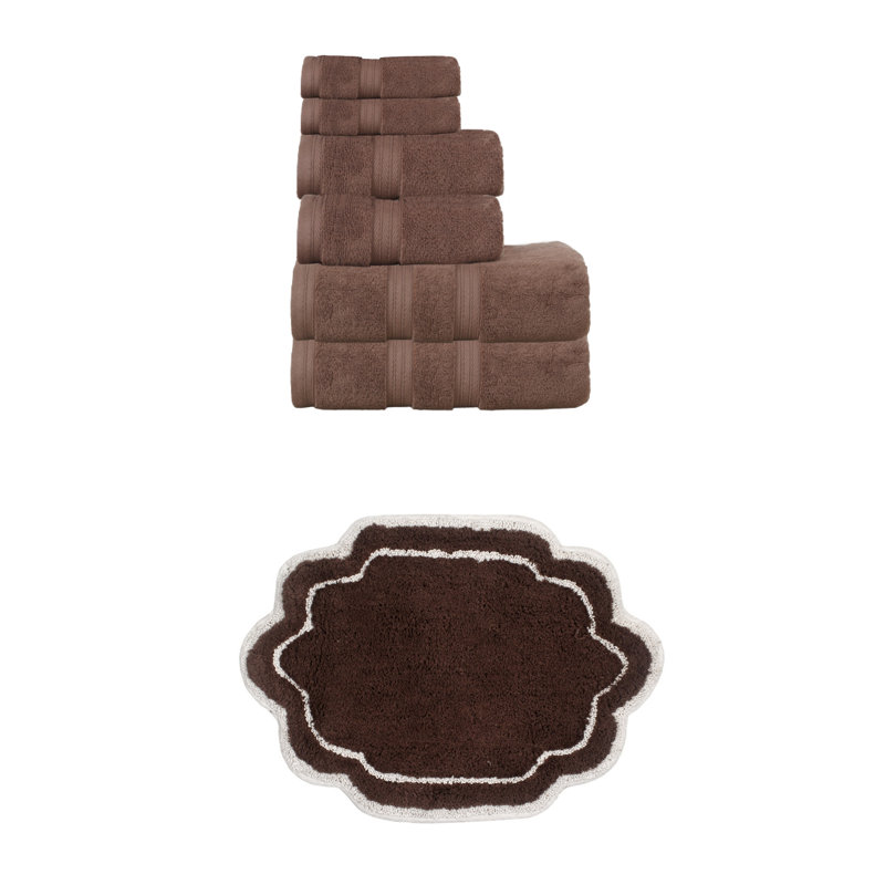Talbert Collection 100% Soft Cotton Bath Towel Set & 17x24" Bath Rug, Chocolate, 7 Piece Towel Set