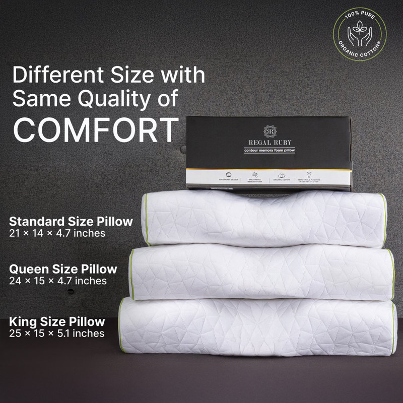 Contour Memory Foam Pillow 2-Pack Standard Size – Adjustable Ergonomic Neck Support, Cooling Gel Infused, Organic Cotton Cover