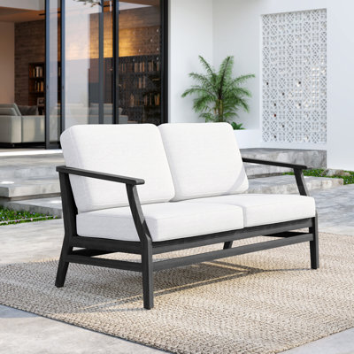 Solid Wood Teak Outdoor Loveseat With Cushion And Arms