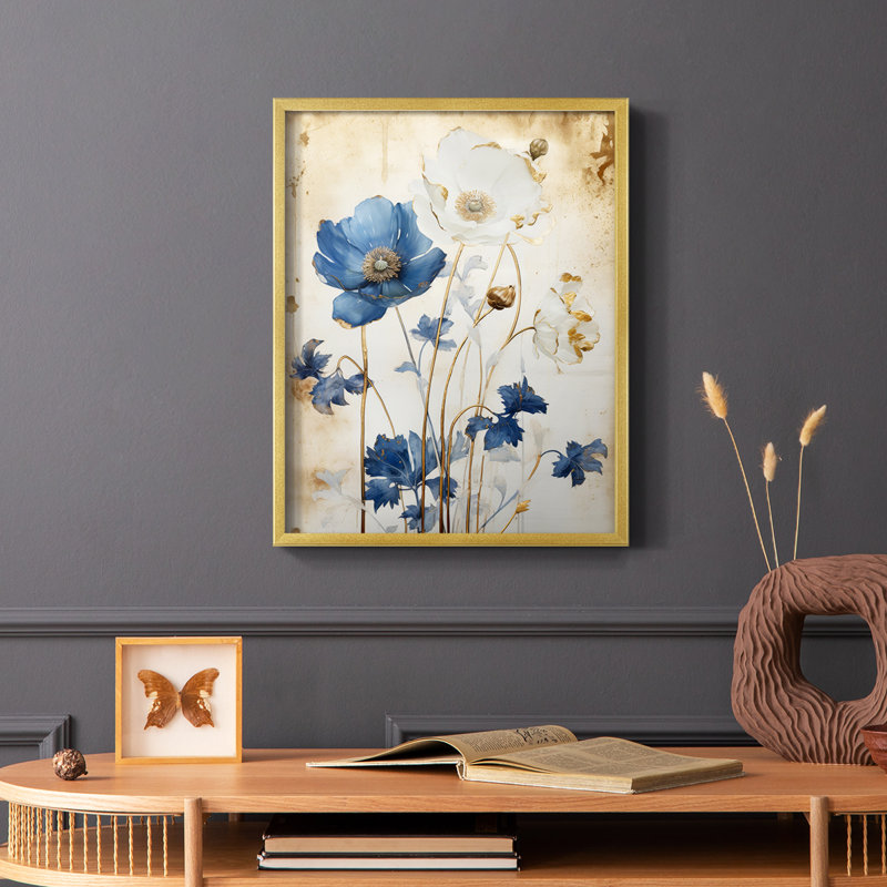 FLORAL Series LVI - reproduction encadrée de qualité supérieure - prête à être accrochée - aucun clou requis, Or