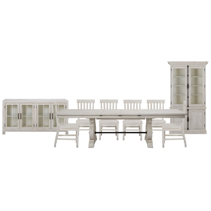 Extendable Rectangular Dining Table With 6 Side Chairs Buffet And Dining Cabinet, 9Pcs:Table,Cabinet,Server,6Chairs