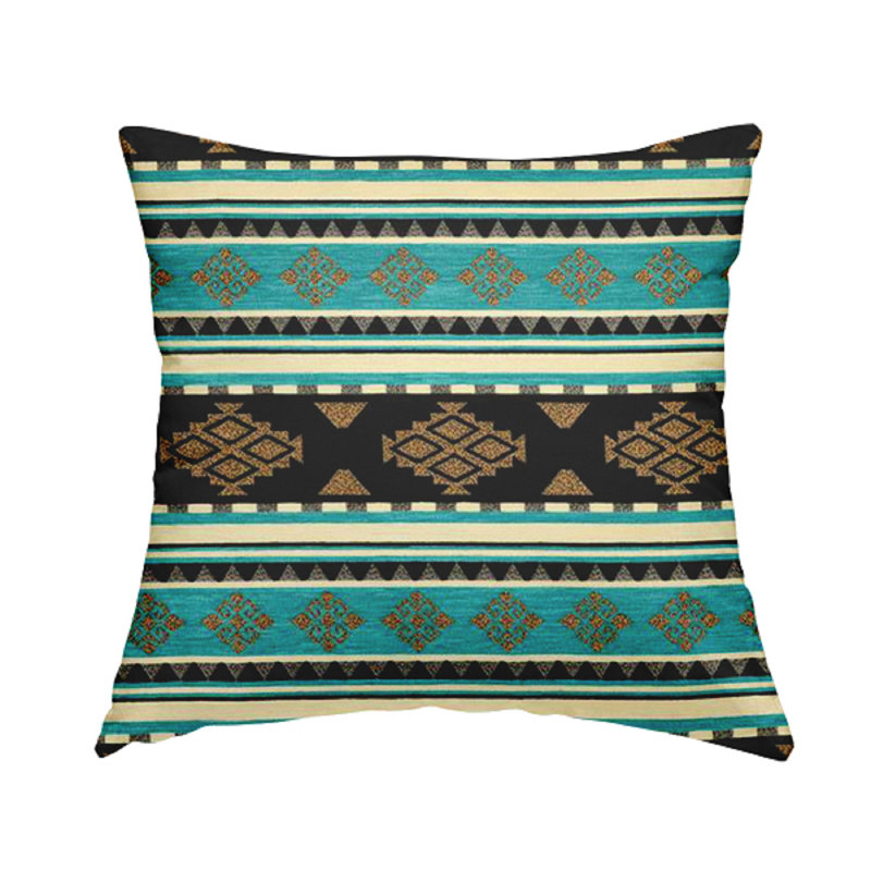 Susana Striped Rectangular Cushion, Teal/Blue/Black