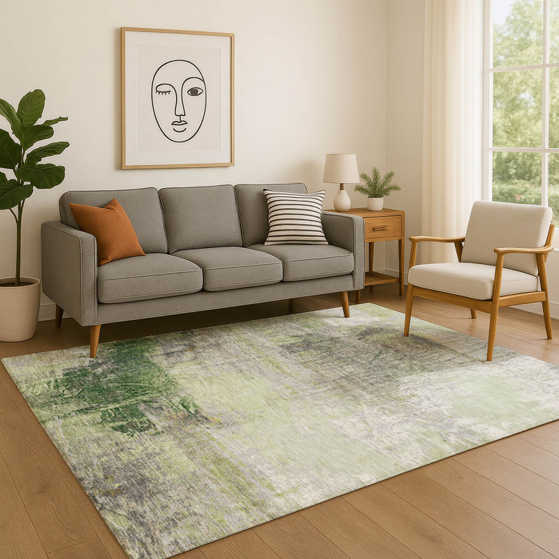 Premium Machine Washable Mayfield Abstract Rug, Aloe, 5' x 7'6"