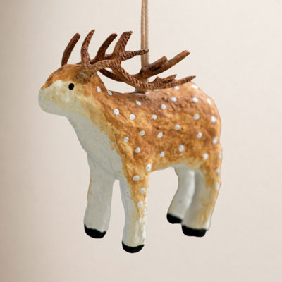 PAPER MACHE DEER CHRISTMAS ORNAMENT
