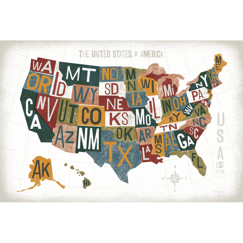 Impression sur toile tendue, "typographie des États-Unis" par Michael Mullan, H 8 po x l 12 po