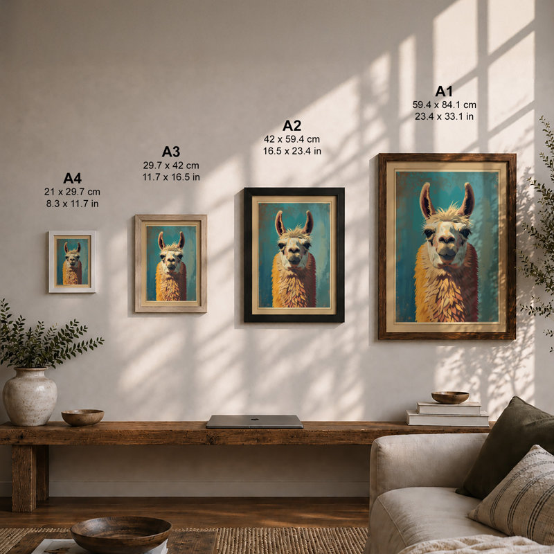 Llama Portrait Boho - Framed Print, A2 - 59.4 x 42.0 cm, Unframed