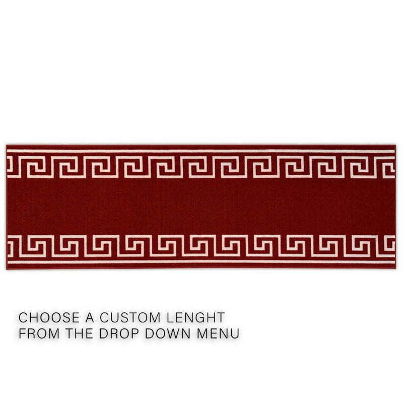 Custom Size Runner Rug 26 Inch Wide Choose Your Length Greek Key Meander Design Red Color, Runner 2'2'' x 19'
