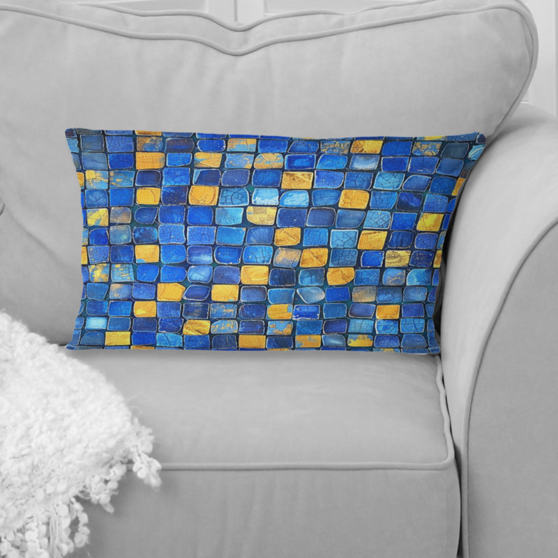Carreaux de mosaïque bleu et jaune I - coussin lombaire moderne
