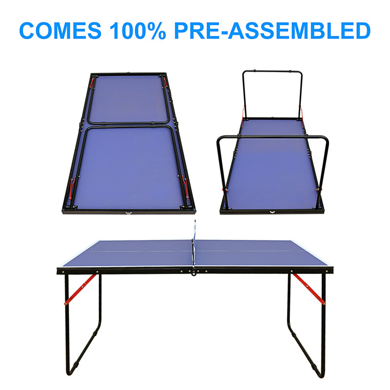 Blue Foldable Outdoor Ping Pong Table with Net and Paddles