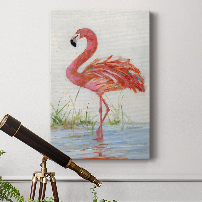 Flamant II - peinture sur toile tendue, H 27 po x l 18 po x P 1 po