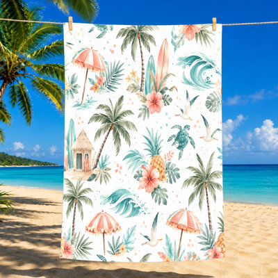 1PCS Tropical Beach Towel, Vibrant Aloha Print Blanket, for Pool Travel Outdoor Activities